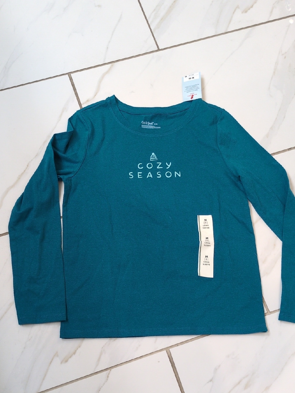 NWT Cat & Jack Teal 'Cozy Season' Long Sleeve Tee